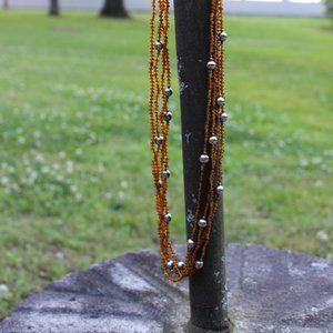 Glass Amber Bead Multistrand Long Boho Necklace